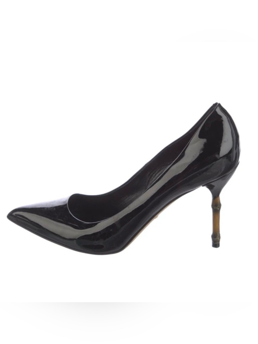 Gucci Bamboo Heel Patent Leather Pumps Black Size 10 IT 40
